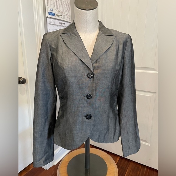 Etcetera gray rayon wool blend satin look blazer jacket classic simple elegant - Picture 1 of 10
